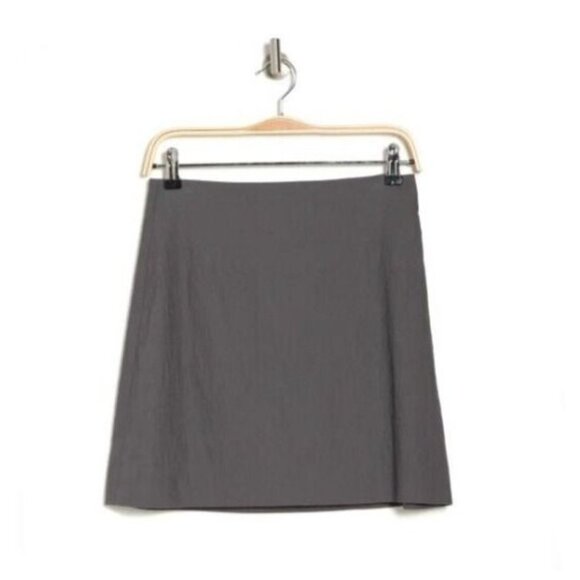 THEORY Skirt Womens 10 Grey High Waist Greystone Texture Stretch Miniskirt New - Picture 5 of 12